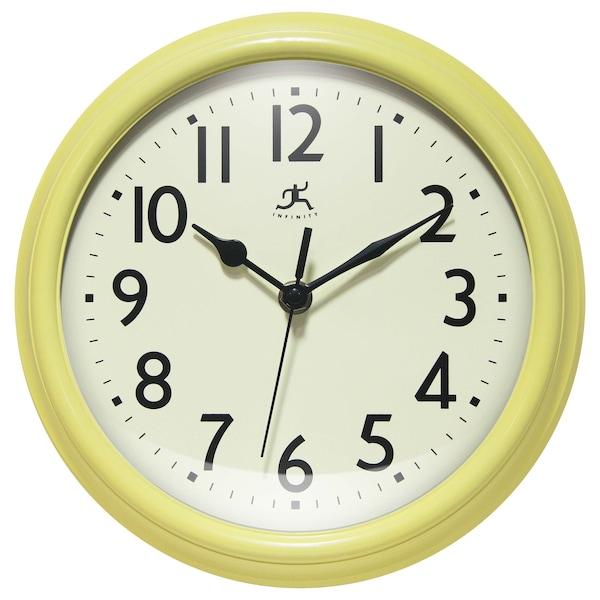 Infinity Instruments Nostalgic 9.5 in. Plastic Clock - Yellow 20306AURA-4544 - main